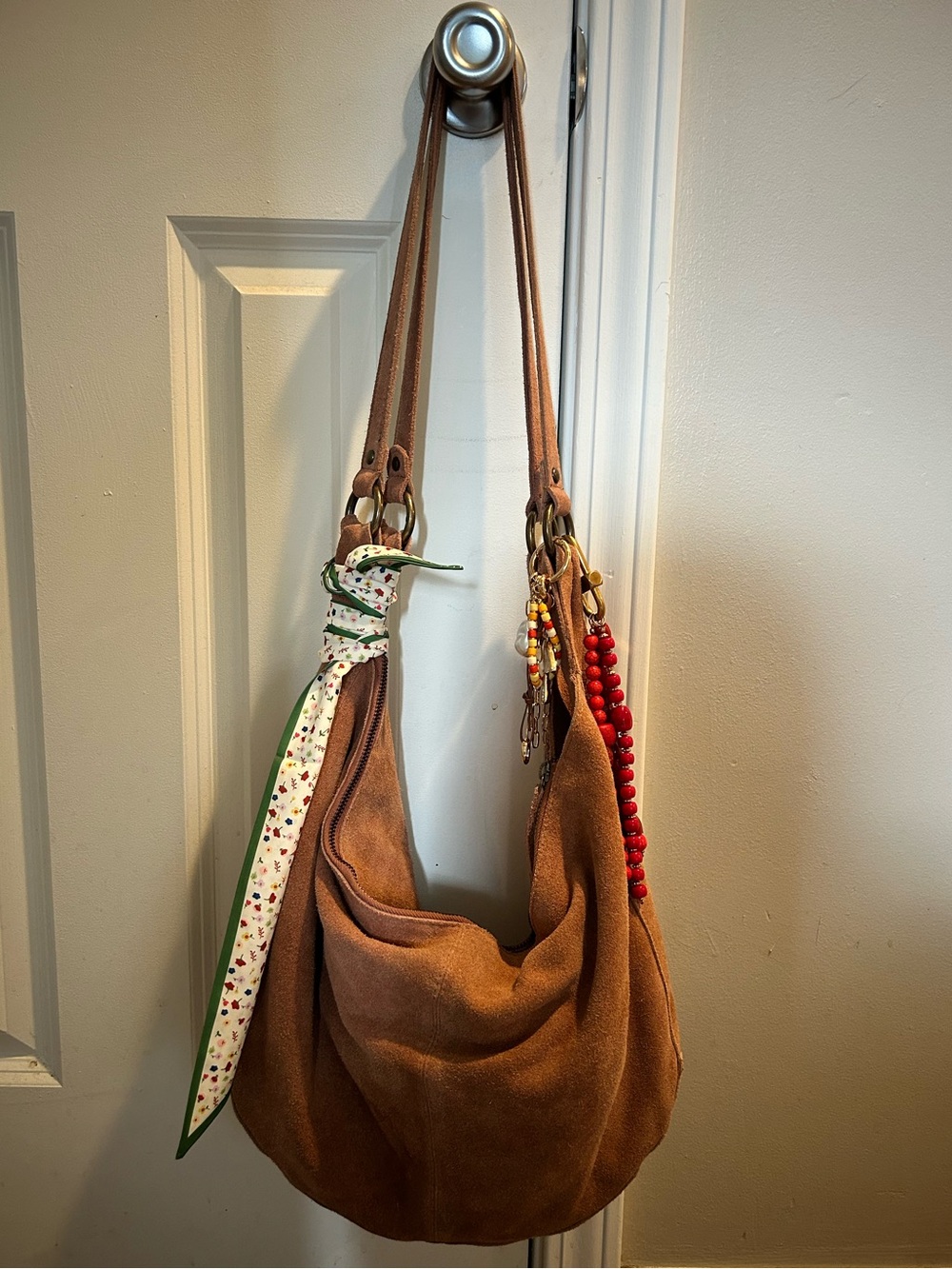 Free People Suede Roma Tote in Rust With 2 FP Bag Charms & Tilly Scarf - Picture 1 of 16